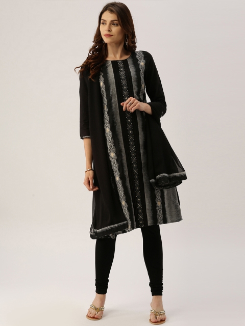 

IMARA Women Black Churidar Kurta with Dupatta