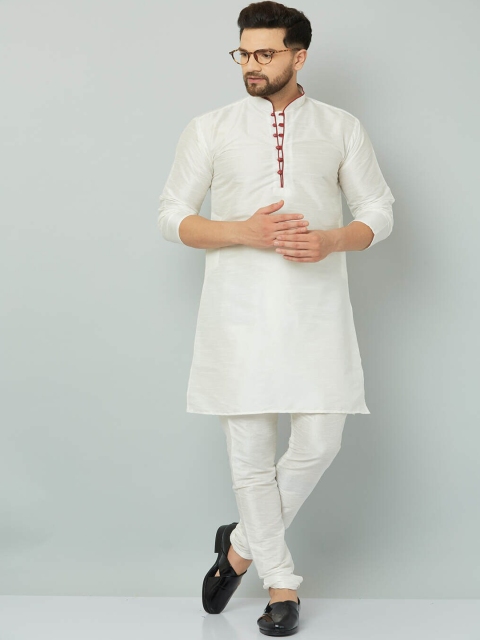 

Kaifoo Men White Solid Silk Blend Kurta Set