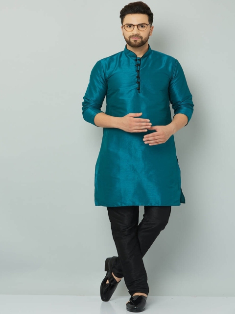 

Kaifoo Men Gold-Toned High Slit Kurti with Pyjamas