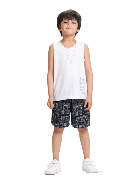 

SIDROCK Boys White & Navy Blue T-shirt with Shorts