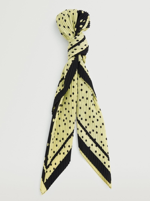 

MANGO Women Green & Black Pleated Polka Dots Print Scarf