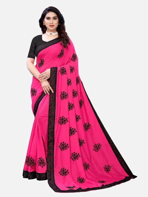 

Satrani Pink & Black Embellished Saree