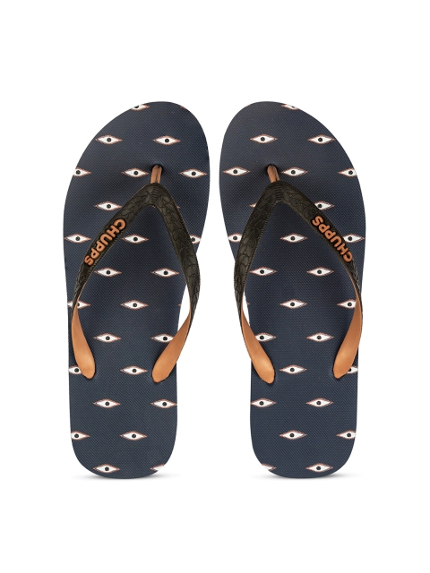 

CHUPPS Men Blue & Gold-Toned Printed Rubber Thong Flip-Flops