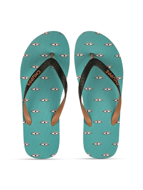 

CHUPPS Men Turquoise Blue & Black Printed Rubber Thong Flip-Flops