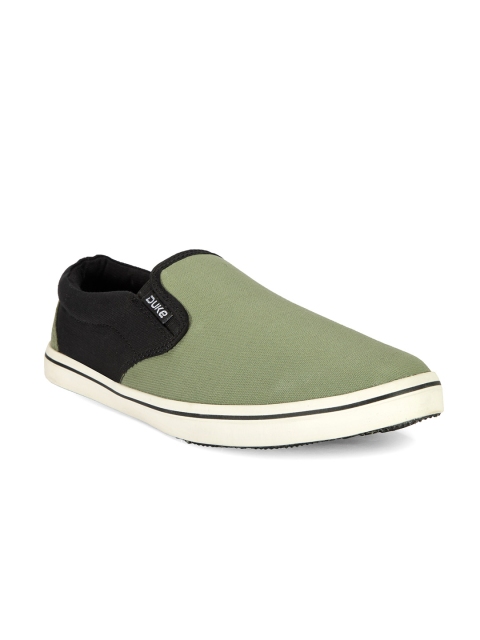 

Duke Men Olive Green & Black Colourblocked Slip-On Sneakers