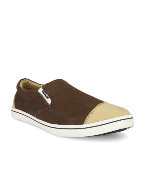 

Duke Men Olive Brown & Beige Colourblocked Slip-On Sneakers
