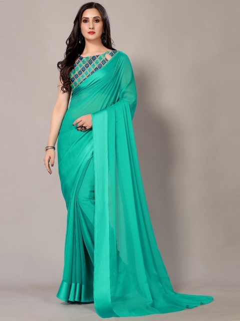 

HRITIKA Sea Green Solid Chiffon Designer Saree