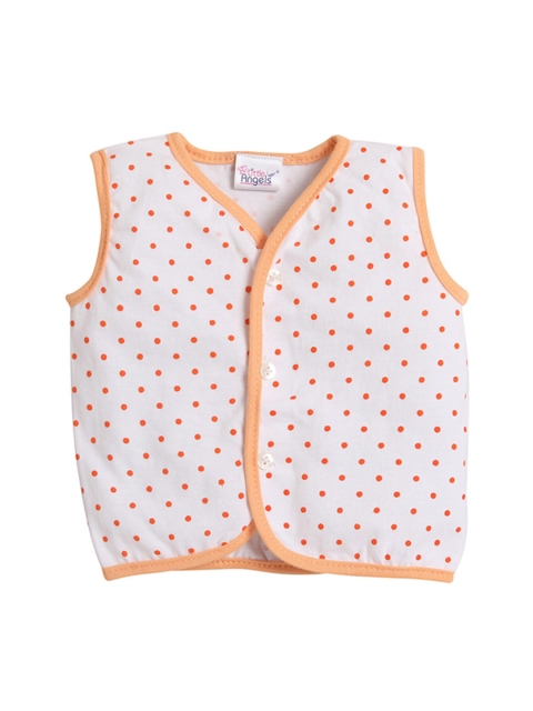 

Little Angels Infant Peach-Coloured & White Printed Cotton Jhabla