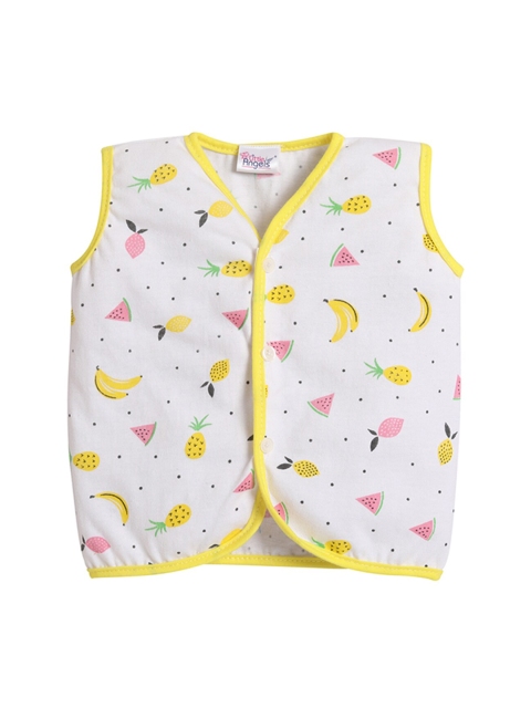 

Little Angels Infants White & Yellow Printed Cotton Jhabla