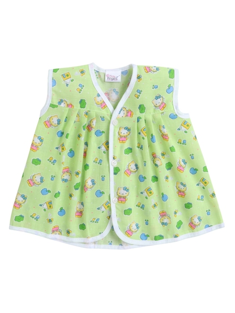 

Little Angels Infant Girls Green Printed Cotton Frock Jhabla