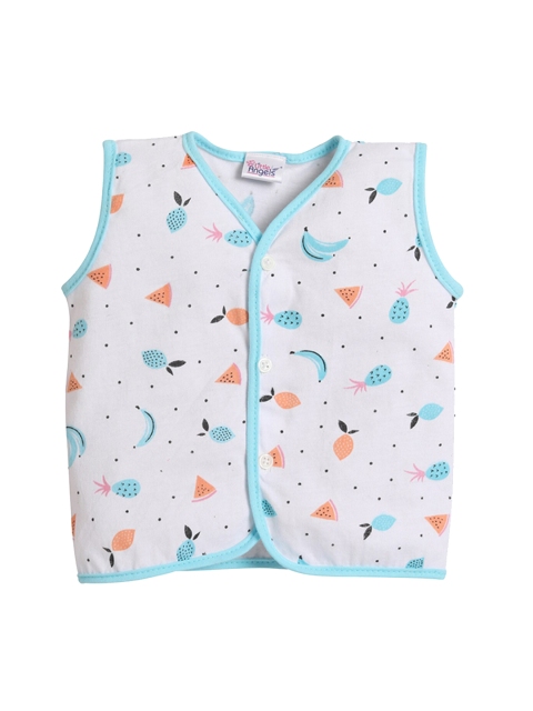 

Little Angels Infants White & Blue Printed Cotton Jhablas
