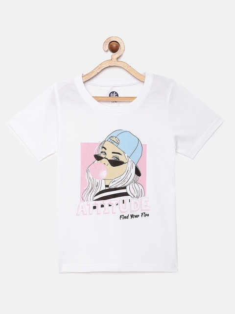 

YK Girls White Girl Illustration Printed T-shirt, Multi