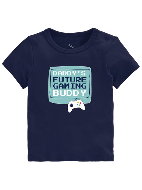 

Zeezeezoo Infant Kids Navy Blue Daddys Future Gaming Buddy Printed Pure Cotton T-shirt