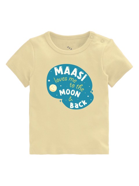 

Zeezeezoo Infant Kids Light Yellow Maasi Loves me to the moon Printed Pure Cotton T-shirt, Cream