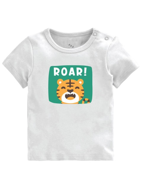 

Zeezeezoo Infant Kids White ROAR Tiger Printed Pure Cotton T-shirt