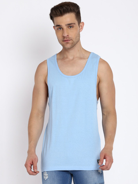 

abof Men Blue Solid Pure Cotton Tank Vest
