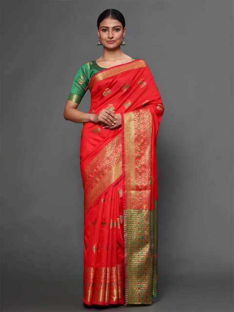 

Havida Sarees Red & Gold-Toned Floral Silk Blend Banarasi Saree