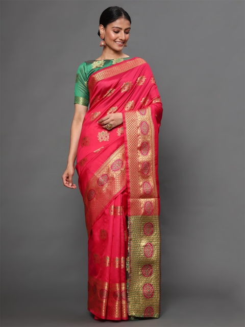 

Havida Sarees Pink & Gold-Toned Floral Zari Silk Blend Banarasi Saree