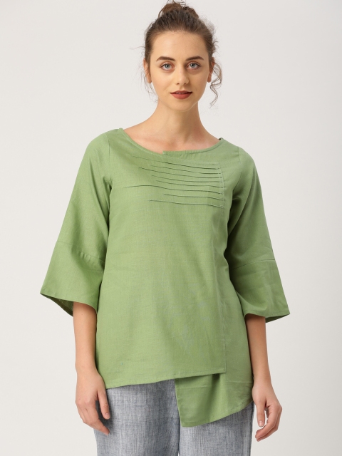 

IndusDiva Women Green Solid Khadi Top