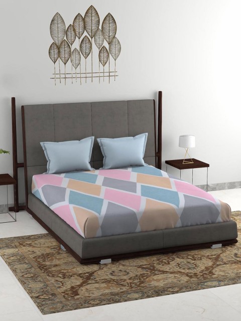 

Athome by Nilkamal Pink & Blue Geometric 160 TC King Bedsheet with 2 Pillow Covers