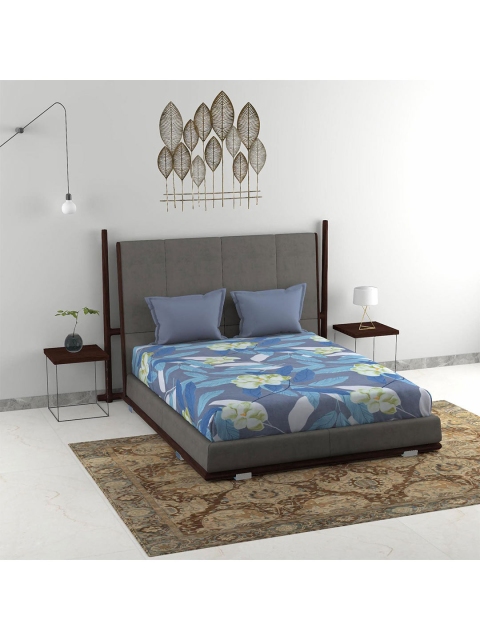 

Athome by Nilkamal Blue Floral 160 TC King Bedsheet with 2 Pillow Covers