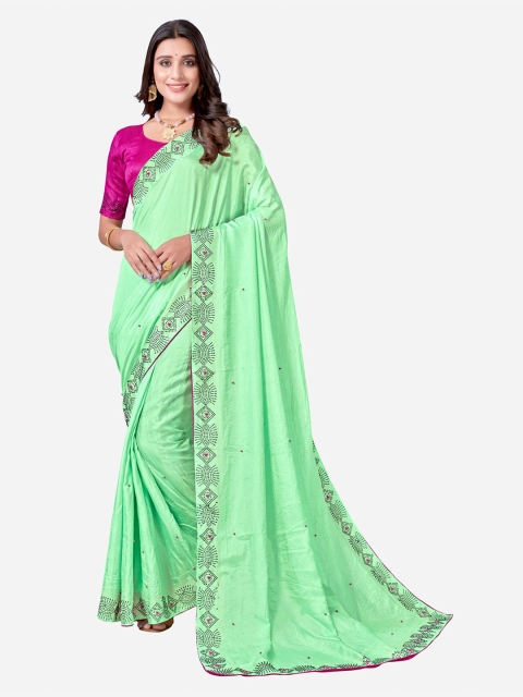 

Satrani Green & Pink Beads and Stones Saree