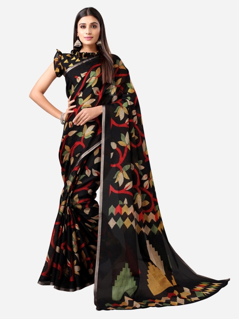 

Satrani Black & Red Floral Zari Saree