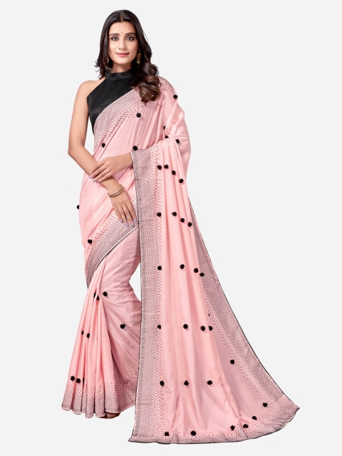 

Satrani Pink & Black Embellished Beads and Stones Saree