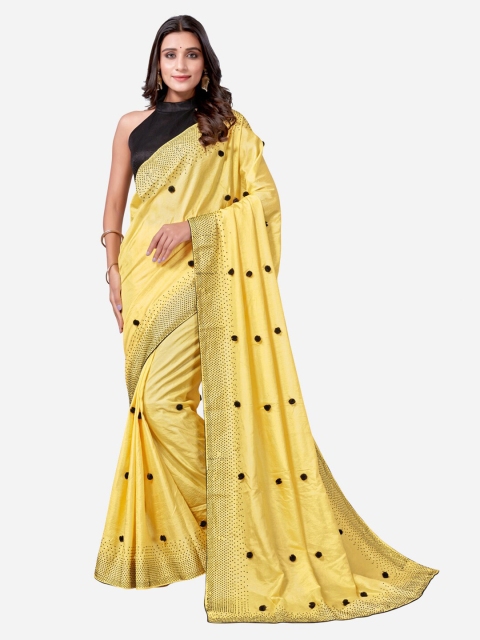 

Satrani Yellow & Black Embellished Saree