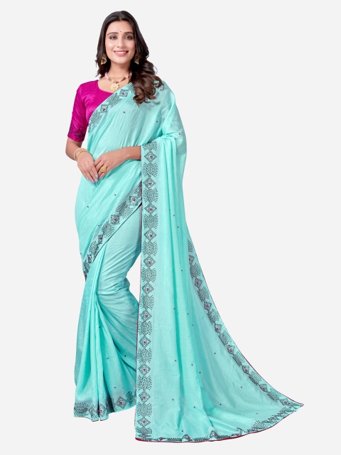 

Satrani Blue & Pink Embellished Beads and Stones Saree