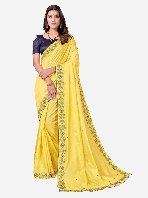 

Satrani Yellow & Blue Embellished Beads and Stones Saree