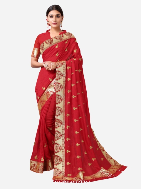 

Satrani Red & Gold-Toned Woven Design Saree