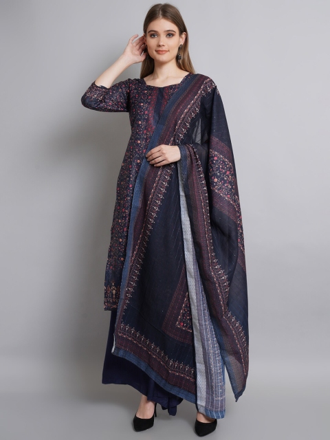 

Stylee LIFESTYLE Navy Blue & Gold-Toned Printed Unstitched Dress Material