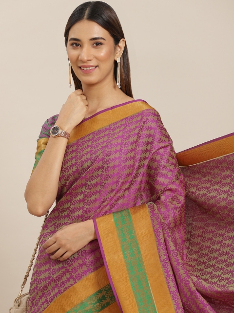 

Mitera Purple & Green Ethnic Motifs Woven Design Saree