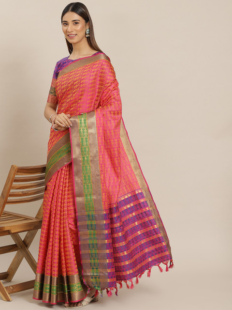 

Mitera Pink Ethnic Motifs Woven Design Saree