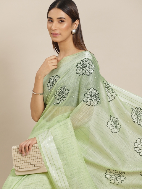 

Mitera Pista Green Floral Print Saree