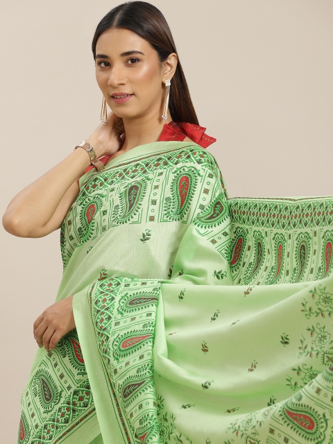 

Mitera Green Ethnic Motifs Print Saree