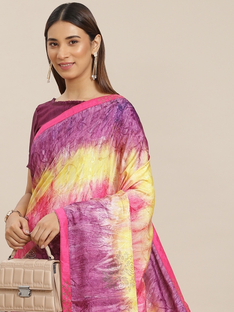 

Mitera Pink & Yellow Satin Printed Saree