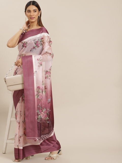 

Mitera Pink & Mauve Floral Print Saree