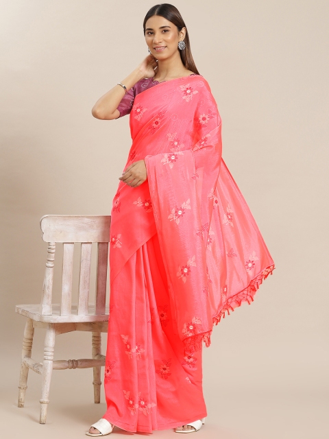 

Mitera Coral Pink Floral Print Saree