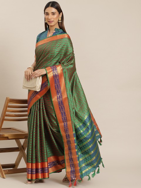 

Mitera Green Ethnic Motifs Woven Design Saree