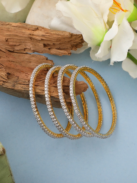 

ANIKAS CREATION Set Of 4 Gold-Plated White AD-Studded Bangles