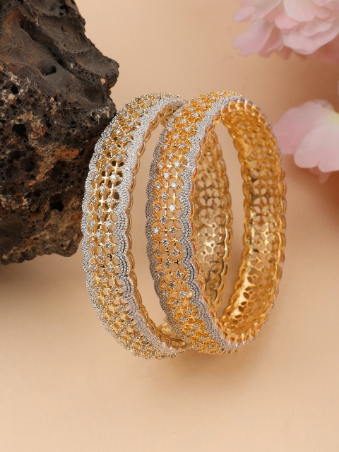 

ANIKAS CREATION Set Of 2 Gold-Plated & White AD-Studded Bangles