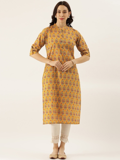 

Divena Women Mustard Yellow Ethnic Motifs Printed Kurta