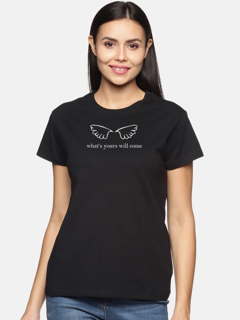 BEVERLY BLUES Women Black Typography T-shirt