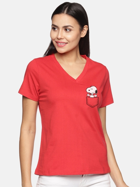 

BEVERLY BLUES Women Red V-Neck T-shirt