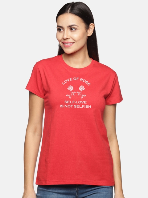 

BEVERLY BLUES Women Red Typography Printed T-shirt