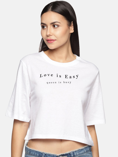 

BEVERLY BLUES Women White Typography Drop-Shoulder Sleeves T-shirt