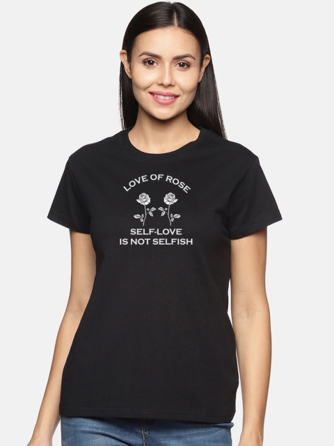 

BEVERLY BLUES Women Black Typography Printed T-shirt