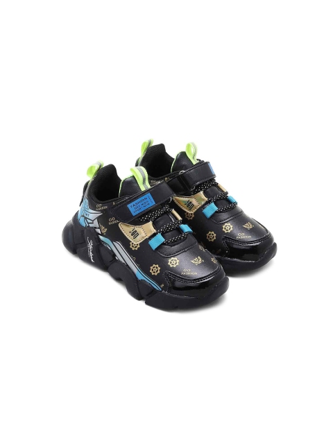 

Hopscotch Boys Black Printed PU Sneakers